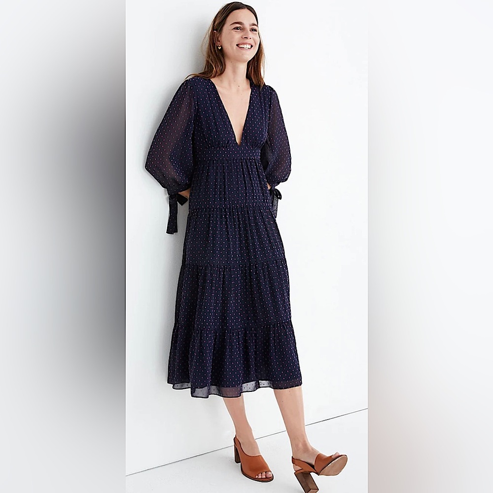 Madewell Navy-and purple tiered dress. Size 4